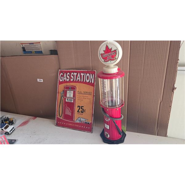 Antique Gas Station Pump Sign with Supertest Gas Pump Replica