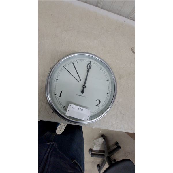 International Electric Wall Clock with Silver Metal Case and White Face 15"