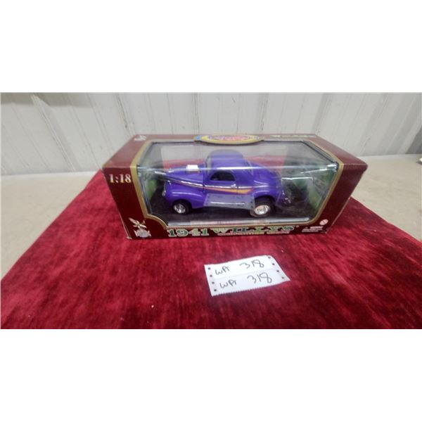 Motor Max 1:18 Scale 1941 Willys Coupe Die-Cast Model Car in Purple with Flames