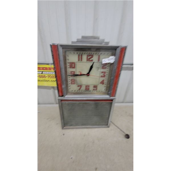 Hammond Art Deco Electric Wall Clock with Display Panel, Silver and Red Frame Vintage