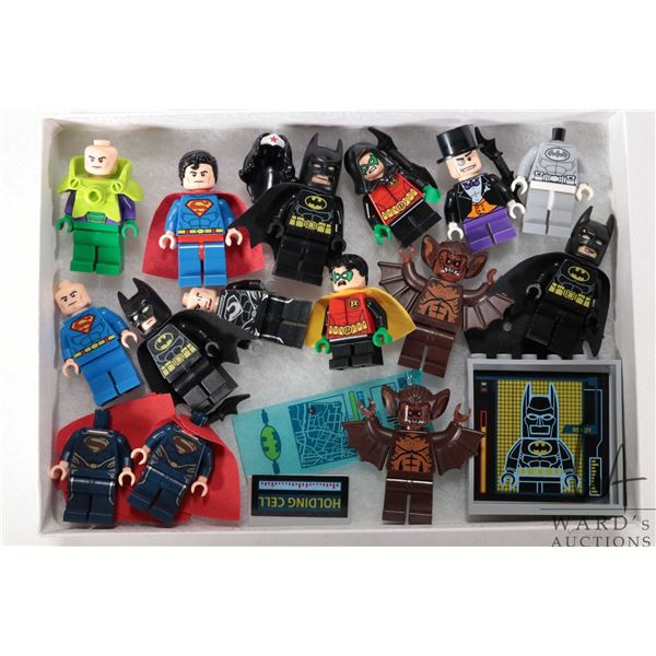 Selection of DC Minifigures including Superman, Lex Luther, Batman, the Penguin, Robin, Man Bat etc.