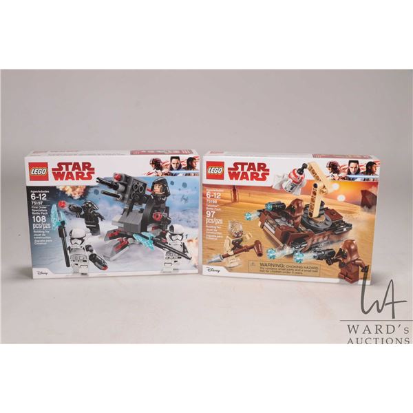 Two Lego- Star Wars building kits including "Tatooine Battle Pack" no. 75198 and "First Order Specia