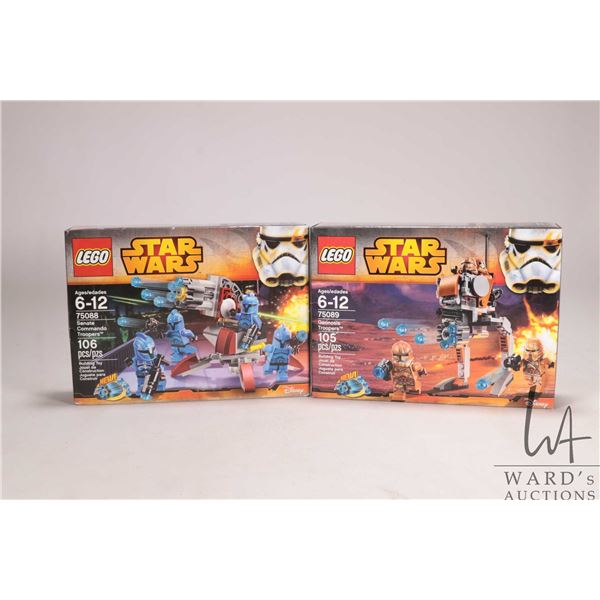 Two Lego- Star Wars building kits including "Geonosis Troopers' no. 75089 and "Senate Commando Troop