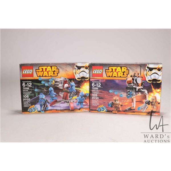 Two Lego- Star Wars building kits including "Geonosis Troopers' no. 75089 and Shadow Troopers" no. 7