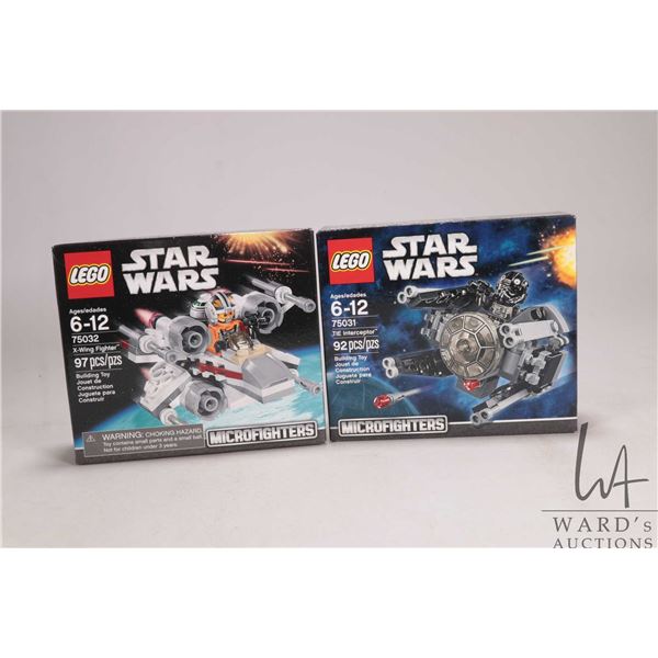 Two Lego- Star Wars building kits including "X-Wing Fighter" no. 75032 and "TIE Interceptor" no. 750