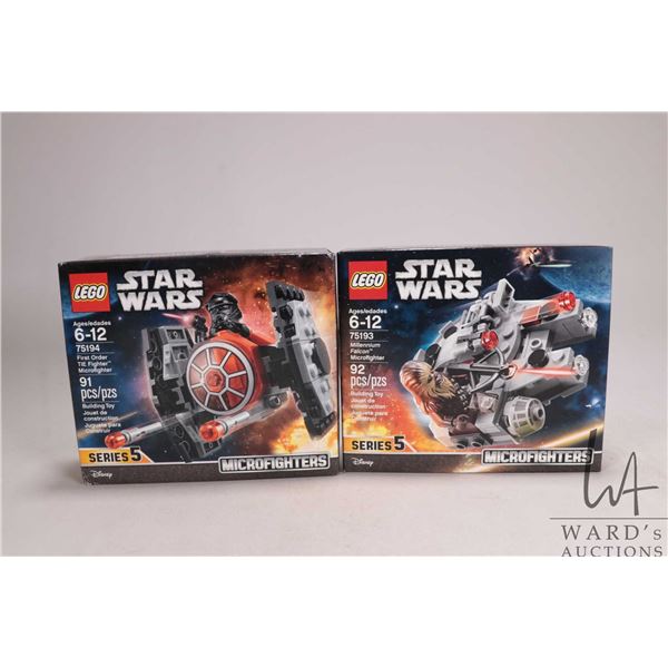 Two Lego- Star Wars building kits including "Millennium Falcon Microfighter" no. 75193 and "First Or