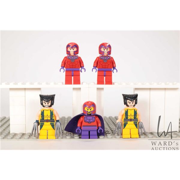 Five Lego X-Men minifigures including 2 Wolverines, 2 Magnetos, 1 Short Magneto