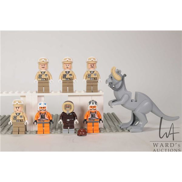 Selection of Lego Star Wars minifigures including four Hoth Rebel troopers, Han Solo Hoth Gear, Zev 