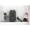 Image 1 : Three Lego Star Wars minifigures including Boba Fett, Han Solo, Han Solo in Carbonite