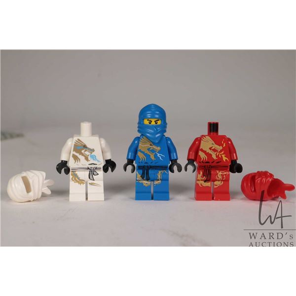 Lego Ninjago minfigures including Jay DX, Kai DX (missing Head), Zane DX (Missing Head)