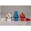 Image 1 : Lego Ninjago minfigures including Jay DX, Kai DX (missing Head), Zane DX (Missing Head)