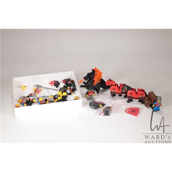 Selection of Lego Kingdoms minifigures including Bat Lord with Cape, Various Knights, Black Dragon w