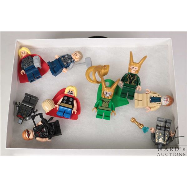 Selection of Lego Marvel Super Heros minifigures Thor, Short Thor, Loki, Short Loki, Hawkeye, Aldric