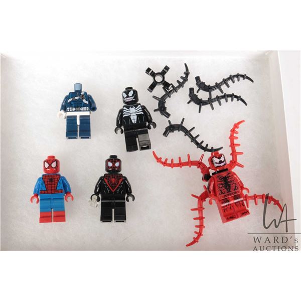 Selection of Lego Marvel Super Heros minifigures including Spiderman, Venom, Carnage, Miles Morales 