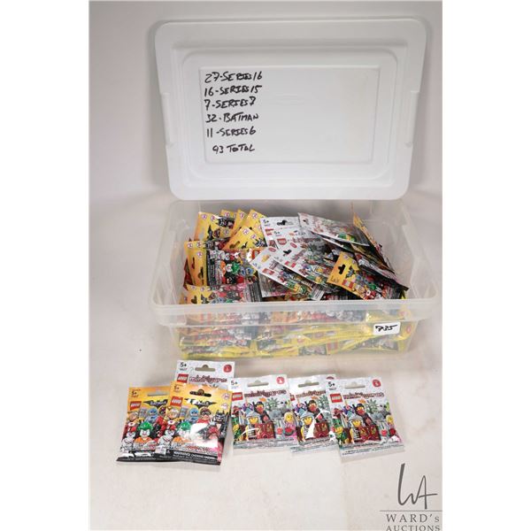 Approximately 93 Lego new in package Minifigures including Series 6, 7, 15, 16 and Batman