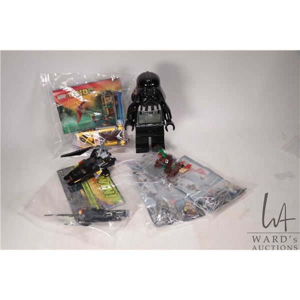 Selection of Lego Star Wars including Darth Vadar alarm clock, two pre-built "Jedi Defense 1" no. 72