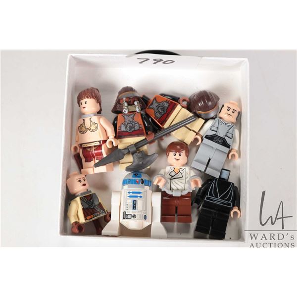 Selection of Lego Star Wars minifigures including Slave Leia, Lando (Skiff Guard), Han Solo, Leia (b
