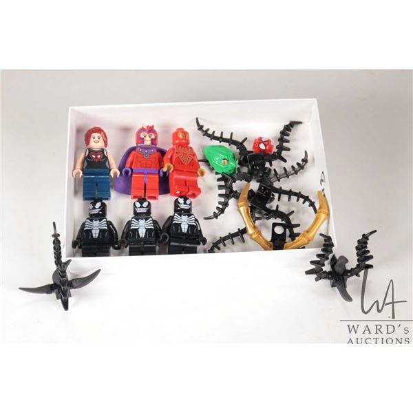 Selection of Lego Marvel Super Heros minifigures 3 Venoms, Iron Spider, Magneto, Mary Jane.