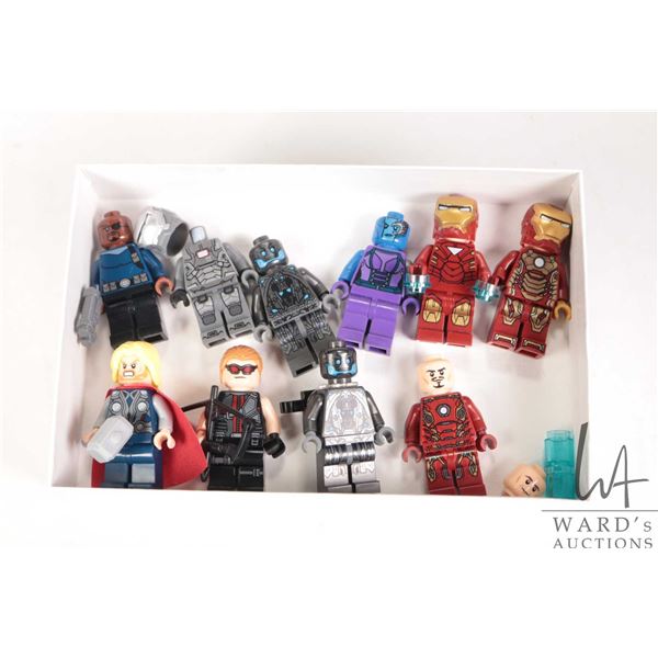 Selection of Lego Marvel Super Heros minifigures Nick Fury, War Machine, Hawkeye, Thor, Nebula, Iron