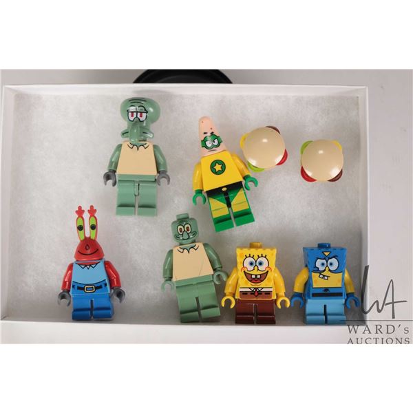 Selection of Lego Spongebob minifigures including, Squidward, super Patrick, super Spongebob, Mr. Kr