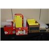 Image 1 : Three boxes containing a large selection of empty Lego plastic containers and clear containers etc.