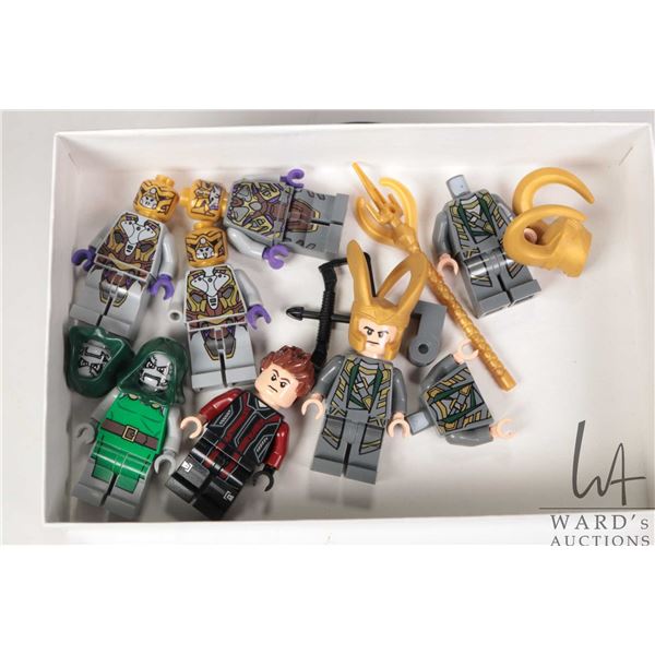 Selection of Lego Marvel Super Heros minifigures including Loki, Dr. Doom (Extra head and cowl), Chi