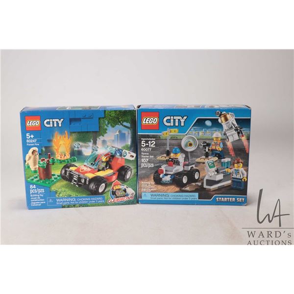 Two Lego- Lego City building kits including Forest Fire no. 60247 and Space Starter Set no. 60077, b