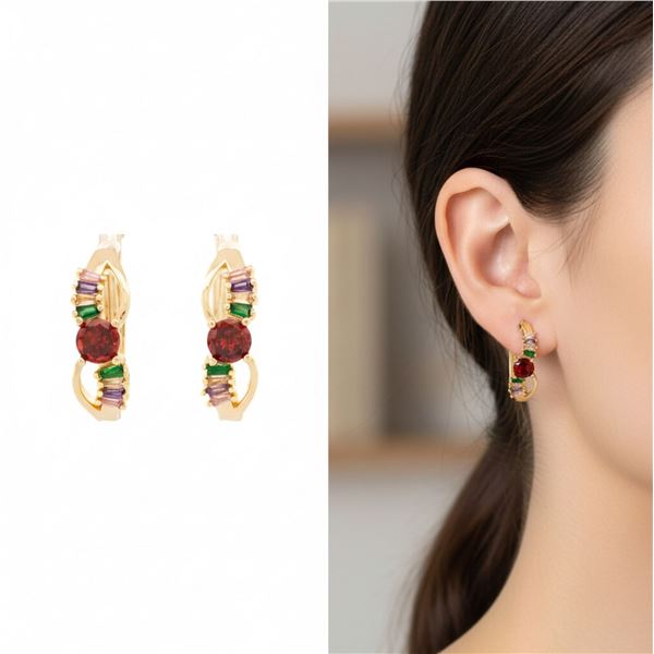 18kt Oro Laminado Hoop Style Earrings,Centre Topaz