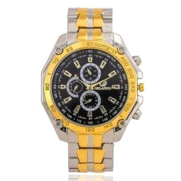 Orlando Qtz. Watch Two Tone Stainless Steel Black