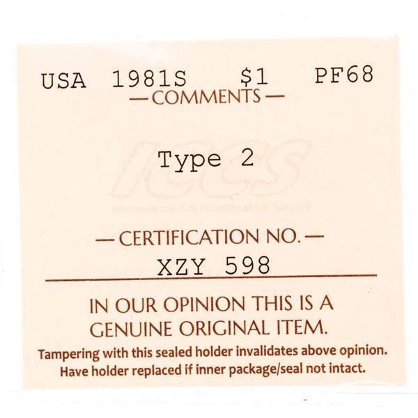 USA 1981S One Dollar PF68 ICCS