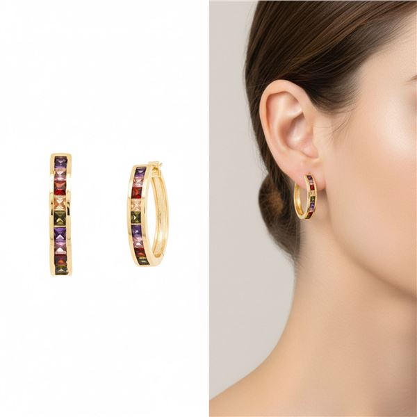 18kt Oro Laminado Hoop Earrings w/ Channel Set Col