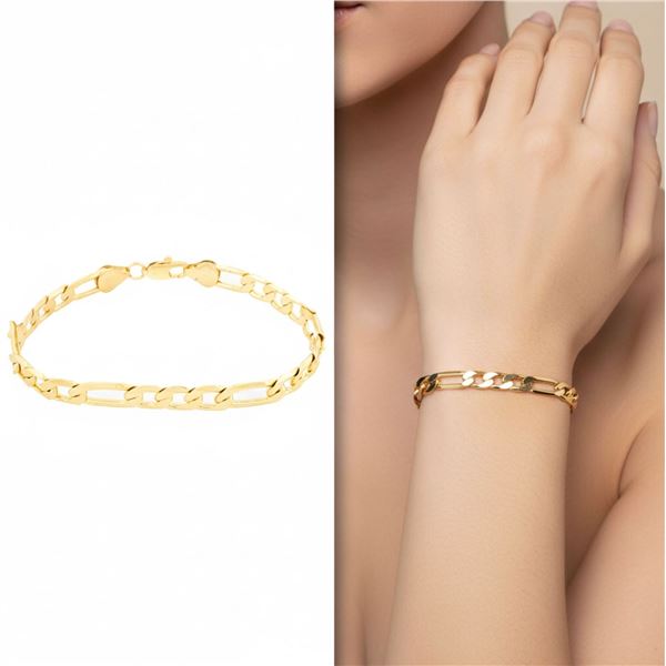 18kt Oro Laminado Figaro Link Bracelet 8" (12 Gram