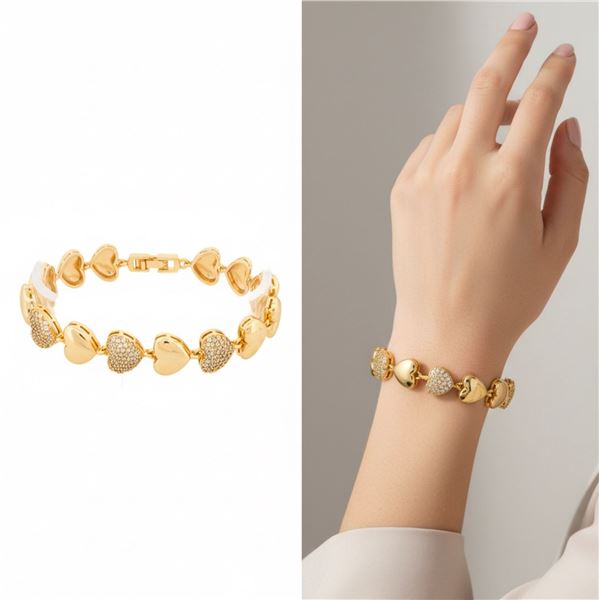 18kt Oro Laminado Heart Bracelet w/ Micro Pave Set