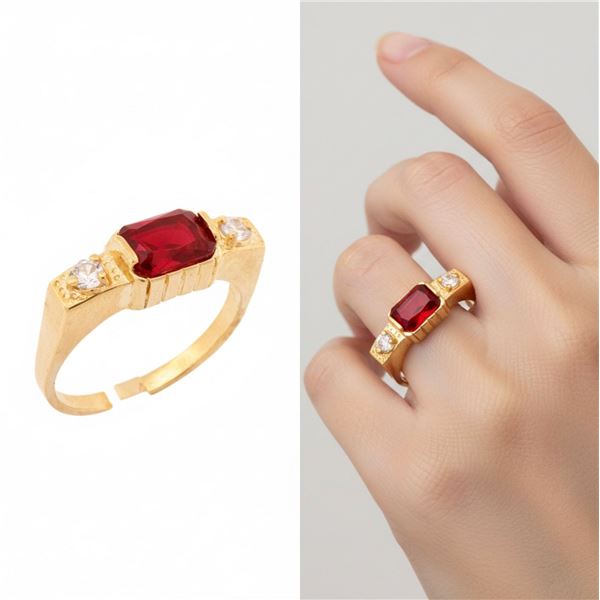 Unisex Ring -Rectangle Ruby Red Gemstone