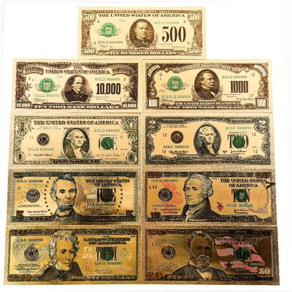 Grouping of 9 USA 24kt Gold Overlay Collector Note
