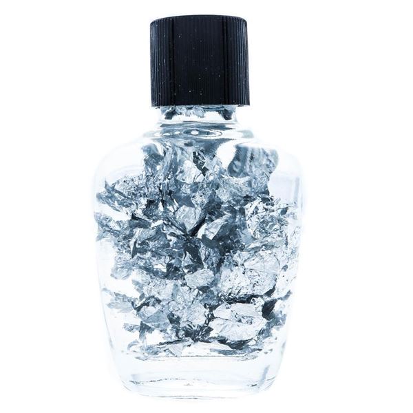 Assayers Glass Jar of .999 Fine Silver Leaf Flakes