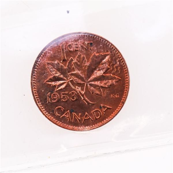 Canada 1953 One Cent NSF; Red & Brown MS64 ICCS