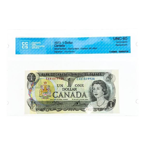 Bank of Canada 1973 One Dollar (EAX) Replacement N