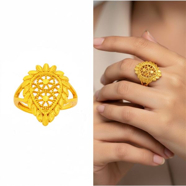 24kt Dubai Gold Overlay Rear Shape Ring Adjkustabl