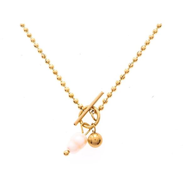 18kt GP Popcorn Style Necklace w/ Teardrop FW Pear