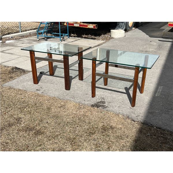 2 Vintage Rosewood / Chrome with Thick & Heavy Glass Tops - Approx: 32 x 22 & 20"T
