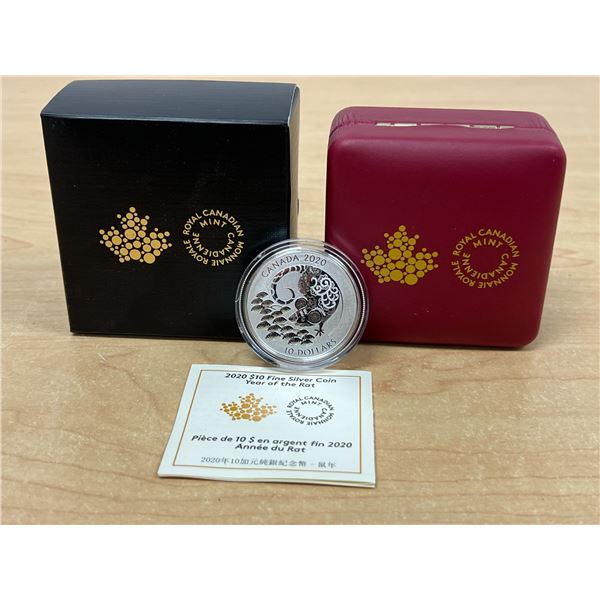 99.99% Pure Silver $10 Canada 2020 Year of the Rat Coin (15.87 grams) see all photos