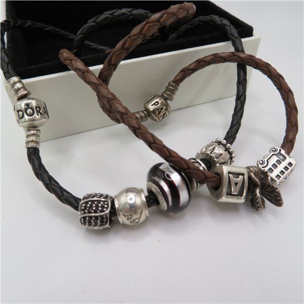 Two leather PANDORA bracelets - see description and photos