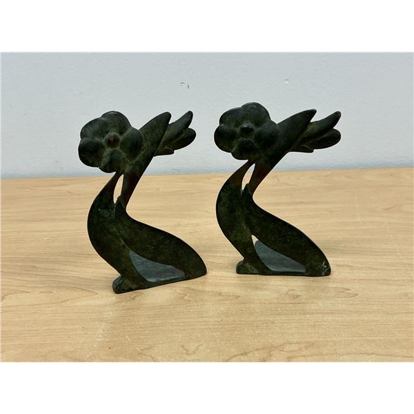 1928 G. Thew Art Deco Floral Design Patinated Bronze Bookends 6"