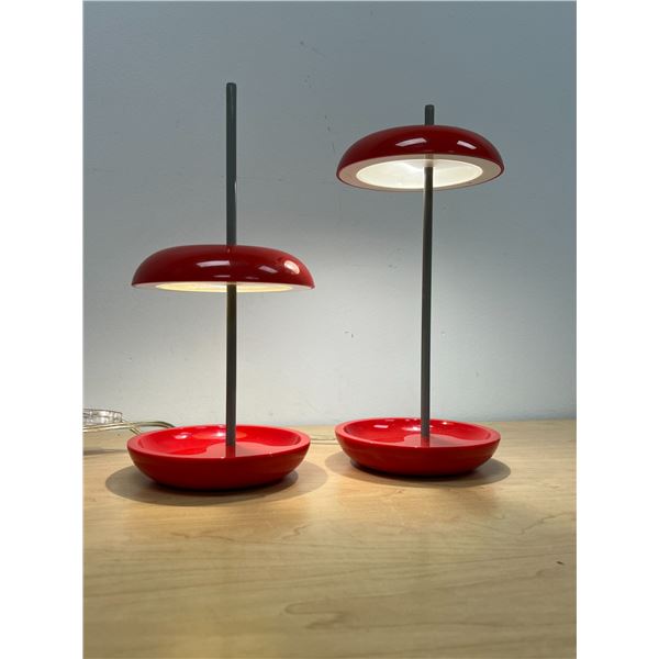 2 Red IKEA Lekaryd "UFO" Adjustable Table Lamps 13" max height