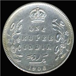 1906C India Silver Rupee High Grade (COI-6634)