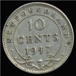 1947 Canada Newfoundland 10c Silver Hi Grade RARE (COI-6744)
