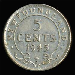 1945 Canada Newfoundland 5c Silver Hi Grade RARE (COI-6756)