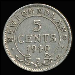1940 Canada Newfoundland 5c Silver Hi Grade RARE (COI-6757)