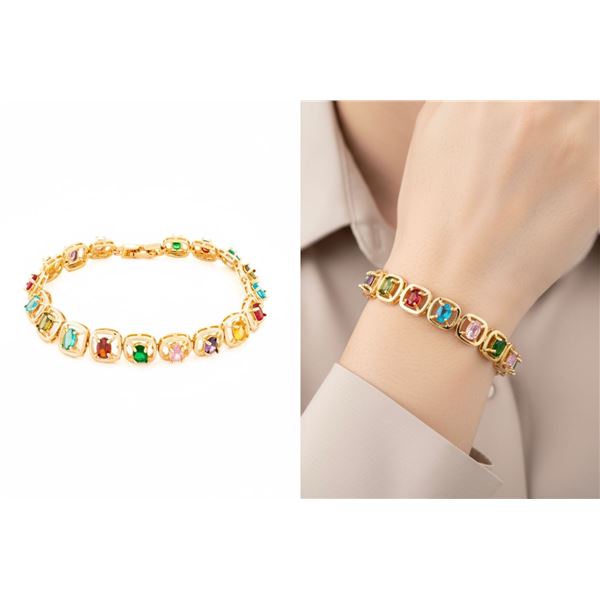 18kt Oro Laminado Bracelet, 18 Oval Cut Colour Gem